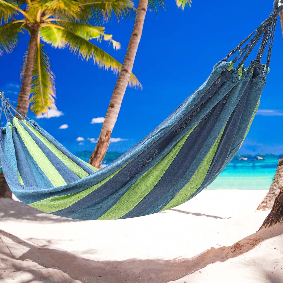 Portable Hammock Outdoor Hammock Beach Travel Camping Garden Sports Home Swing Canvas Stripe Hang Bed Hammock Double People