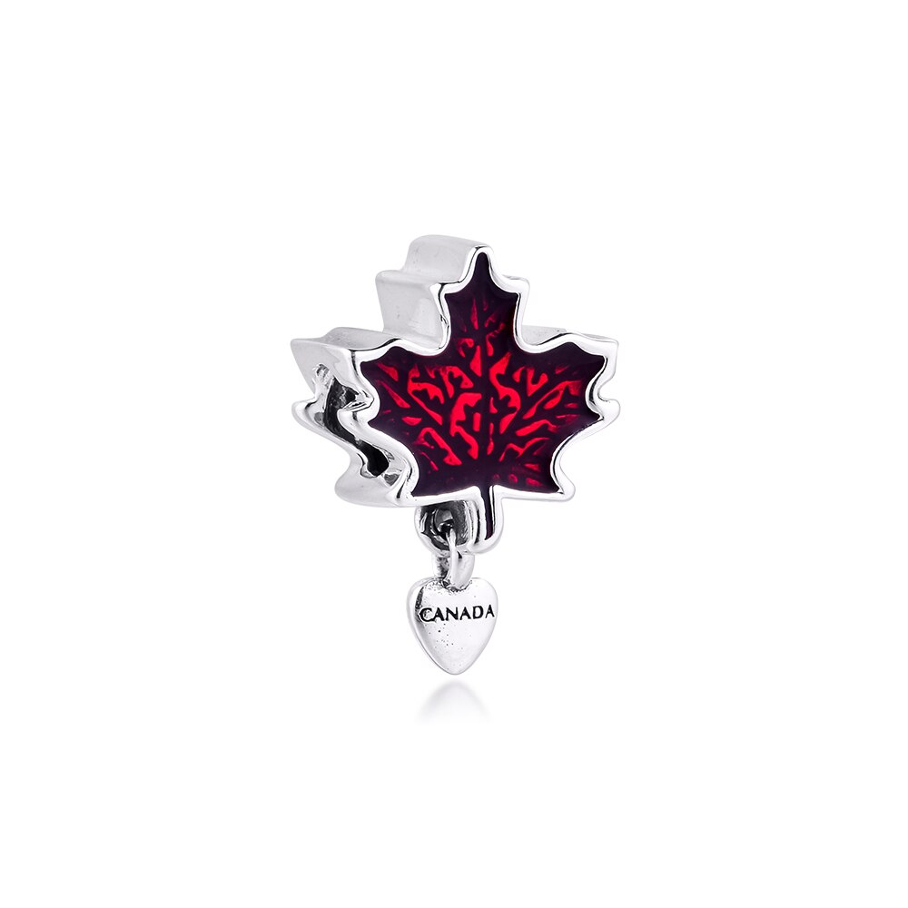 Charms fits for Necklaces Bracelets Canada Maple Leaf Beads 100% 925 Sterling-Silver-Jewelry