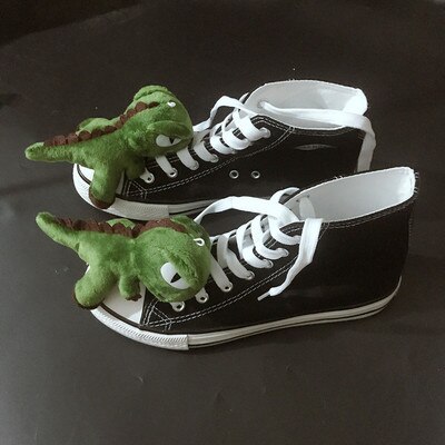Dinosaur canvas shoes women spoof shoes wild Korean casual personality shoes: Black / 4