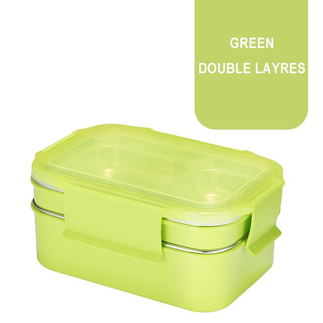 Two-layers Lunch Box For Work School Bento seal Box For Student Food Container Kitchen Storage 304 Stainless Steel Freshness: Yellow lunch box