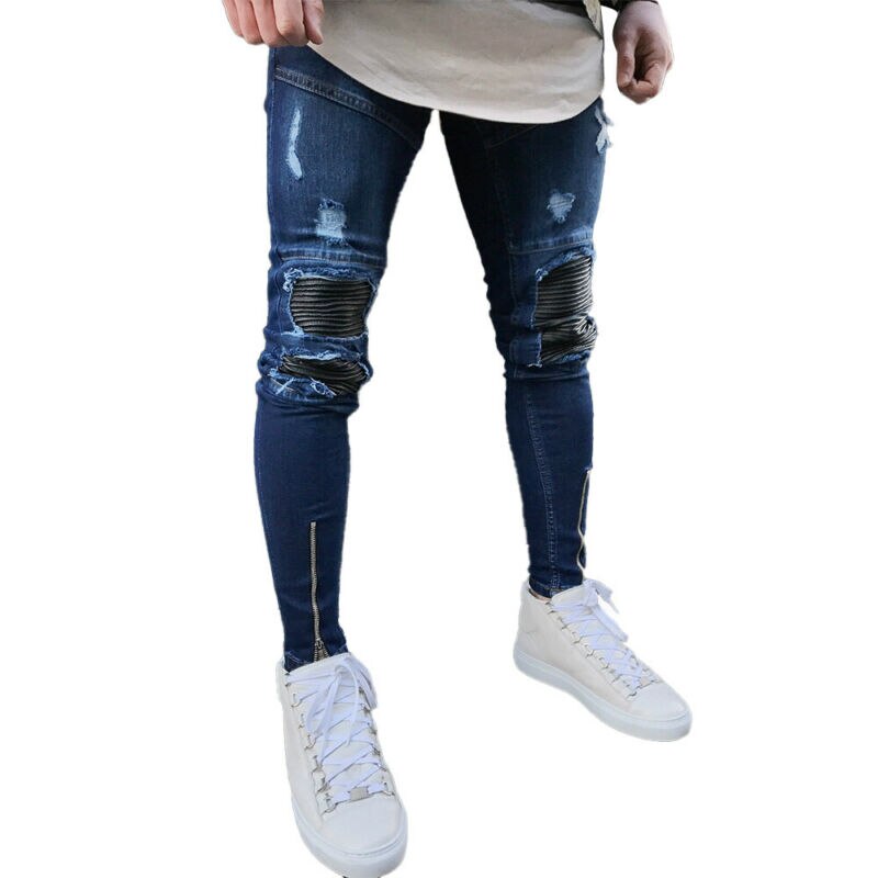 Männer Gerissen Ausgefranst Dünne Jeans Hosen schlank passen betrübt Denim Hosen BöHöhle