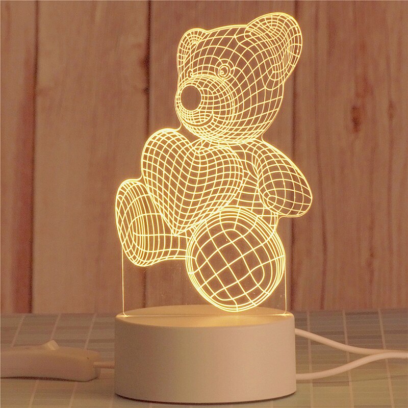 Romantic Love 3D Lamp Heart-shaped Balloon Acrylic LED Night Light Decorative Table Lamp Valentine's Day Sweetheart Wife's: Bear