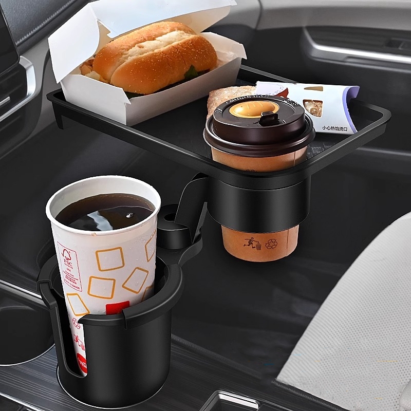 Expansor de suporte de copo para carro 360 ° Giratória ajustável com bandeja removível para lanche de alimentos e suporte para telefone, prato de jantar para armazenamento de carro