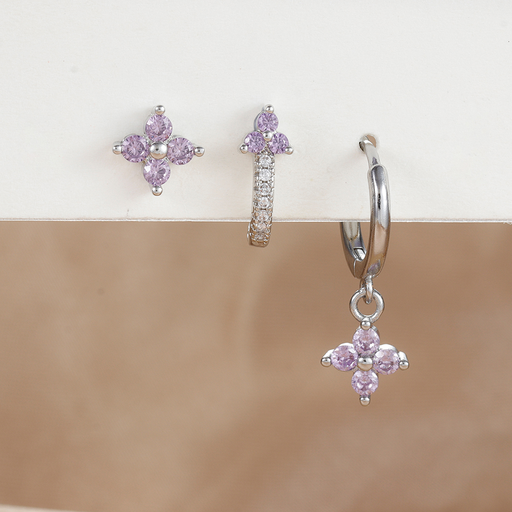 Conjunto de pendientes de aro pequeños con flores de acero inoxidable para mujer, aretes de joyería para Piercing de cartílago Huggie chapados en oro de 18 quilates, 3 uds.: PLATEADO