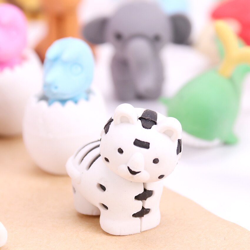 Stationery Supplies Kawaii Animal Pencil Erasers for Office School Kids Prize Writing Drawing Student 3PCS