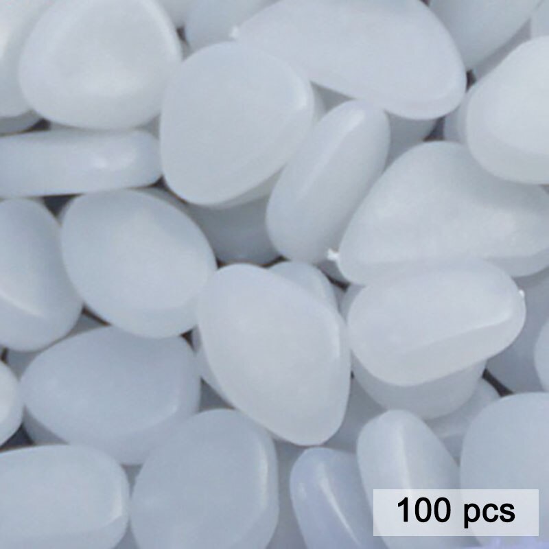 Piedra de guijarro que emite luz, 100 piezas, ornamento para paisajismo, piedra luminosa noctilucente, decoración para estanque de peces, acuario: Blanco