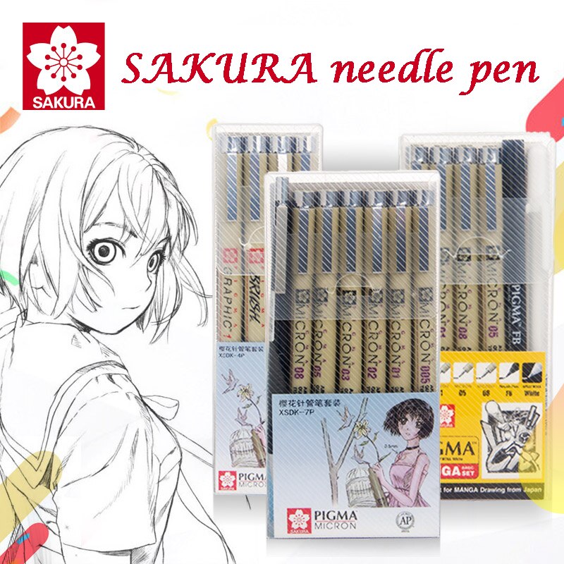SAKURA-Juego de rotuladores impermeables con aguja, marcadores gráficos de línea de gancho, delineador de Manga y Micron, suministros de arte
