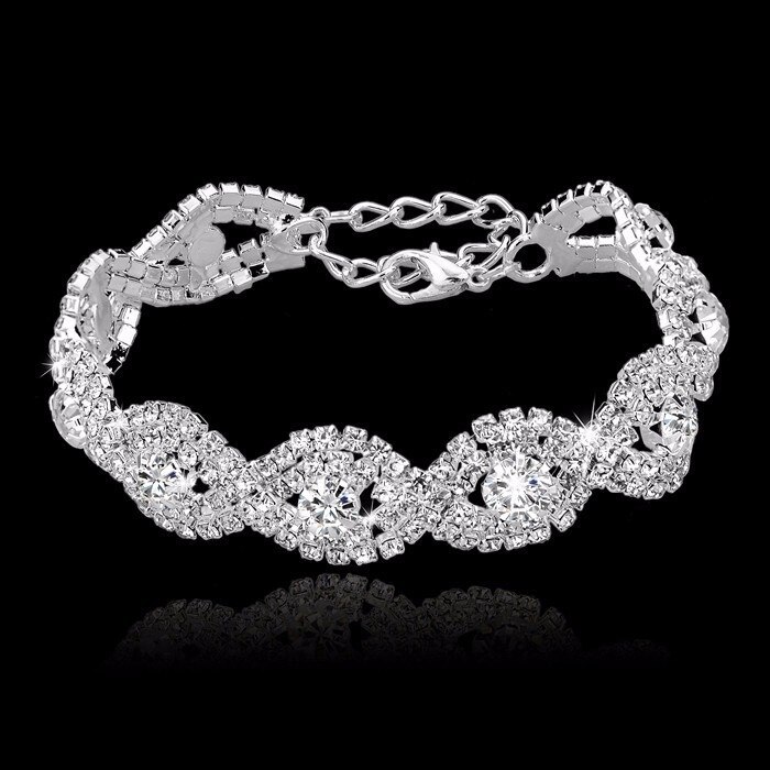 Party Jurk Elegante Deluxe Oostenrijkse Kristal Armband Vrouwen Infinity Rhinestone Bangle (Kleur: Zilver) LL @ 17