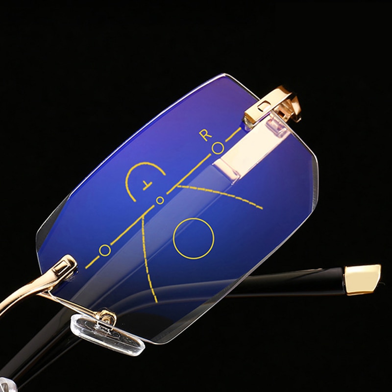 SOOLALA Rimless Progressive Glasses Multifocal Reading Eyeglasses Anti Blue Light Glasses Diamond Cutting Presbyopic Spectacles