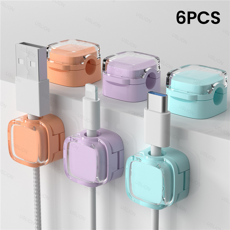 Kleurrijke 6-delige magnetische kabelclips Kabel Gladde verstelbare snoerhouder onder bureau Kabelbeheer Draadhouder Kabels Organizer: WHITE