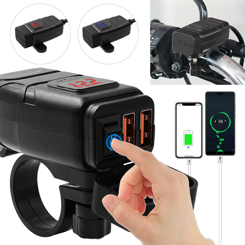 USB Quick Charger QC 3.0 Vehicle-mounted Digital Voltmeter Adapter Charger Waterproof USB DC 12V Motorcycle Voltmeter Power