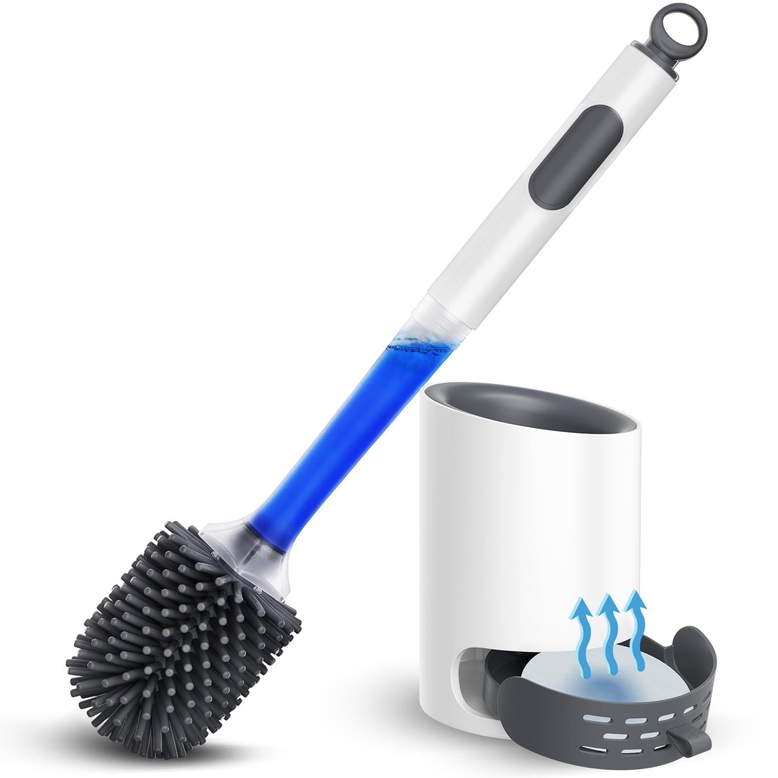 Juego de soporte para escobilla de inodoro, cepillo de inodoro de silicona con dispensador de mango recargable, depurador de baño, limpiador Rv: Azul