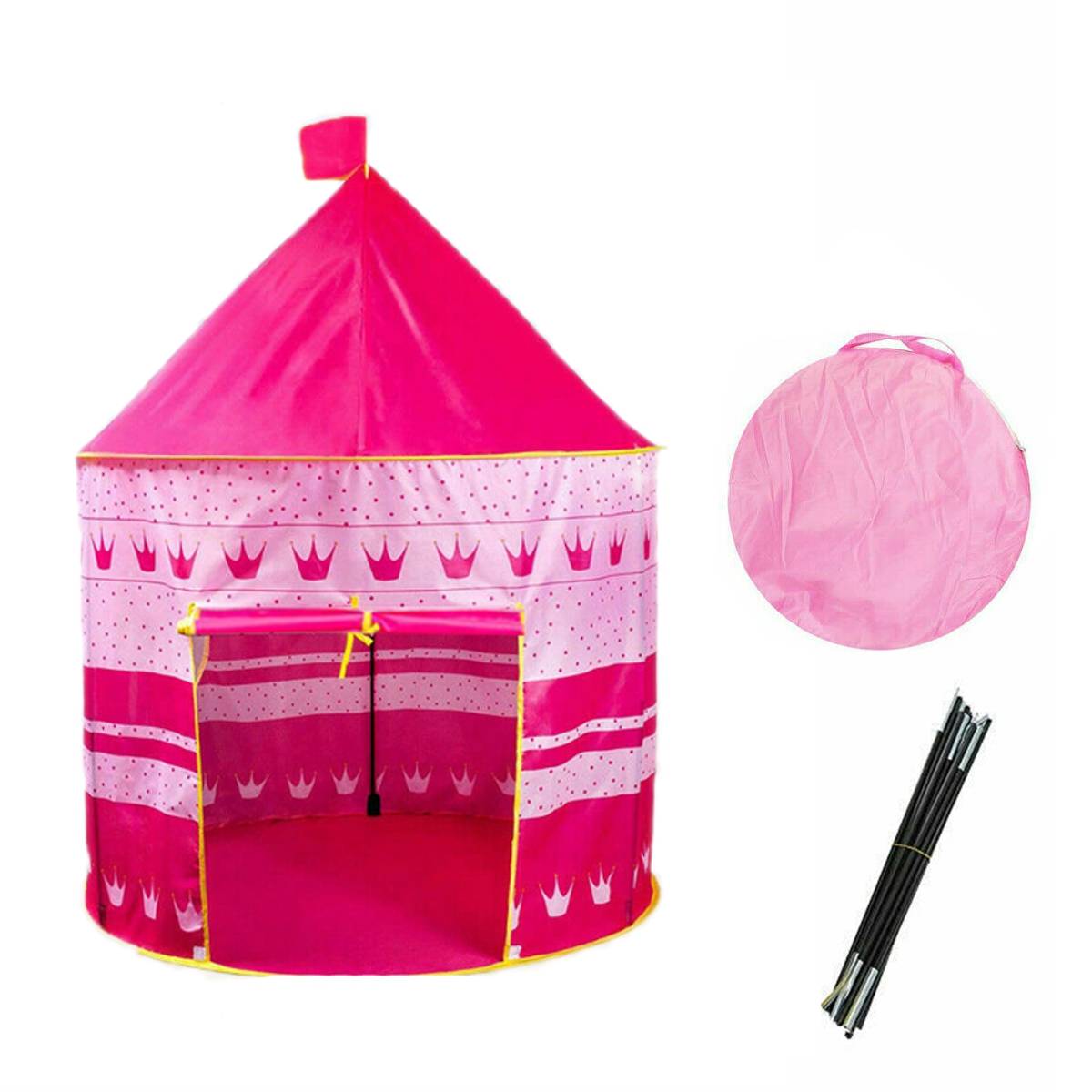 Pink/Blue Castle Tent Kids Boys Girls Children Funny Play Portable Princess Prince House Fairy Home Playhouse 120cm*90cm*70cm: C pink