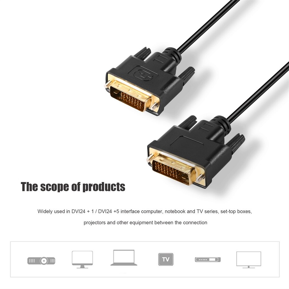 Zwarte 2/3 meter duurzame draagbare hoge resolutie vergulde dunne dvi naar dvi single link digitale video monitorkabel