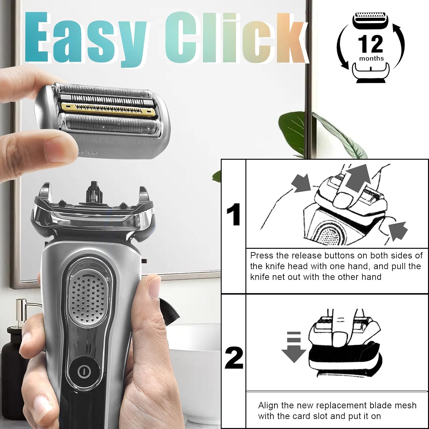 94M Ersatzkopf für Elektrorasierer für Braun Series 9 Elektrorasierer 290cc, 9291cc, 9370cc, 9293s, 9385cc, 9390cc, 9330s, 9296cc