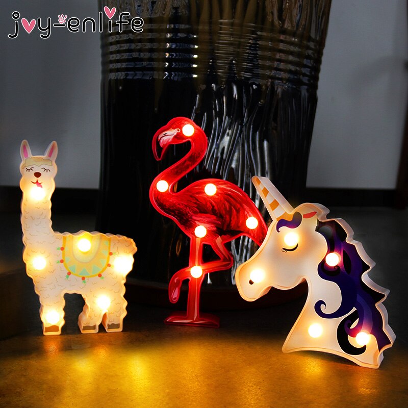 18/19/22cm led natlys flamingo alpaca enhjørning lampe led 3d malet lampe børneværelse boligindretning enhjørning bordlamper
