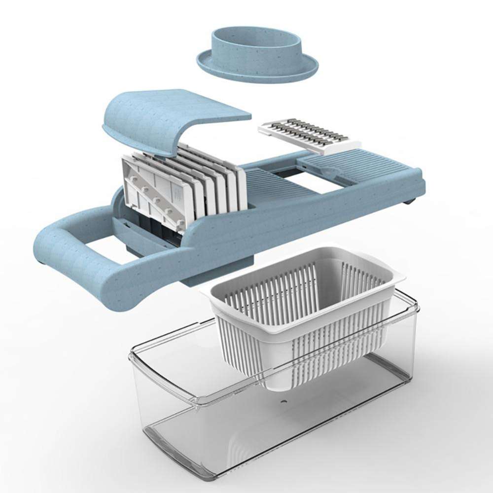 6 in-1 Multi-Function Food Cutter With Container Vegetable Chopper Cheese Cutter Lemon Squeezer 6 Interchangeable Cutting Tools