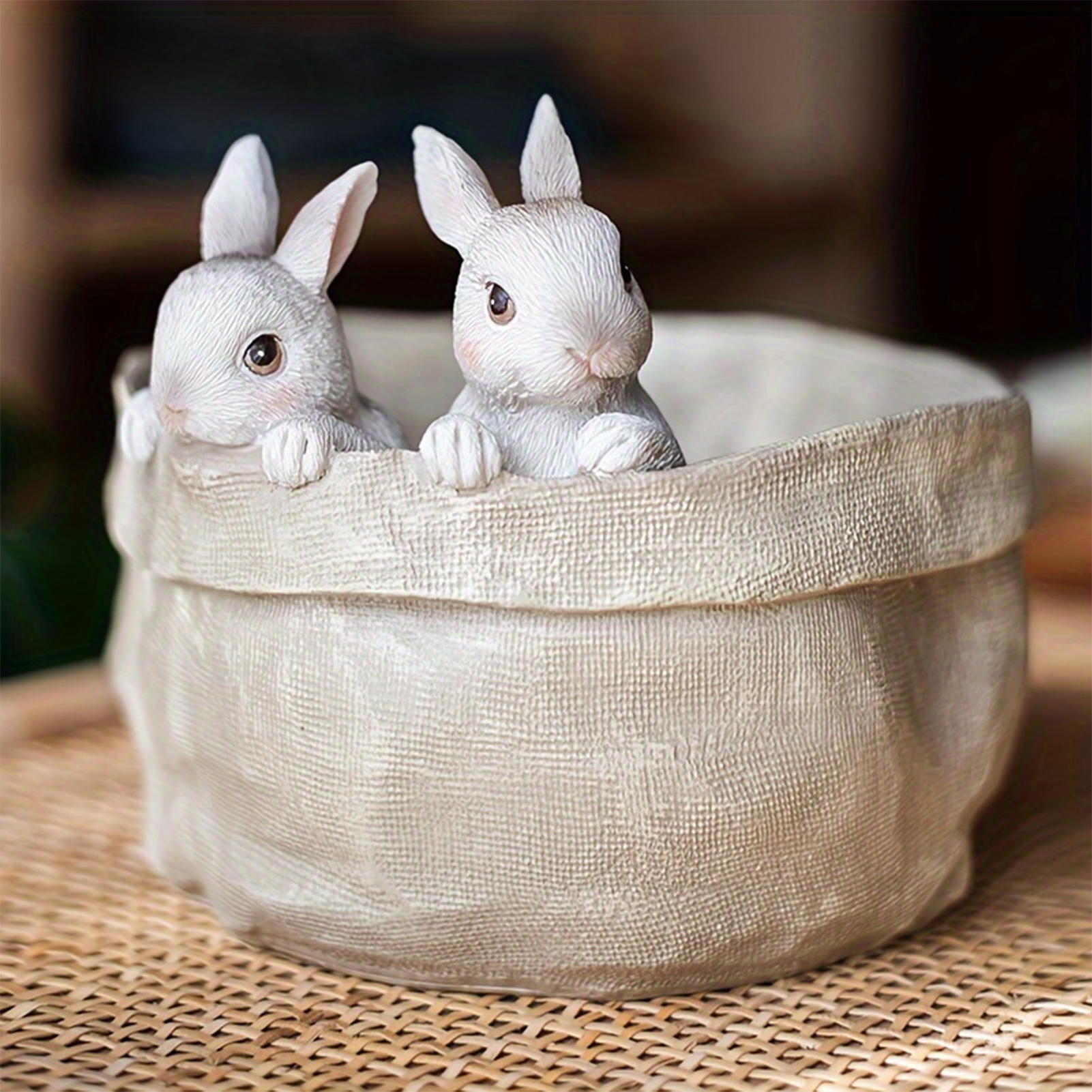 Maceta de conejito de Pascua, adorno realista con textura peluda, de conejo, florero decorativo que no se decolora, maceta artística Irregular