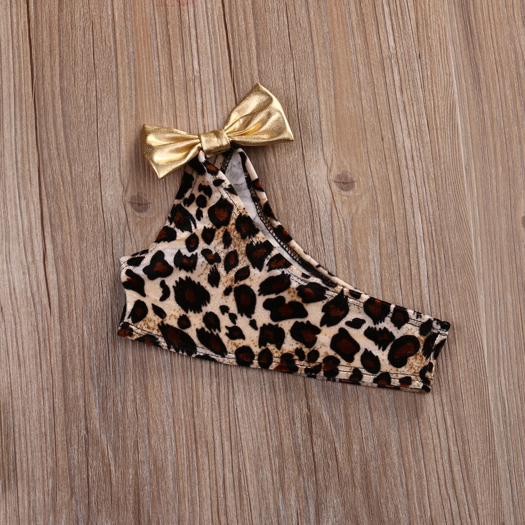 Børn baby piger leopard bikini sæt badetøj badedragt strandtøj en skulder pandebånd 3 stk tøj tøj