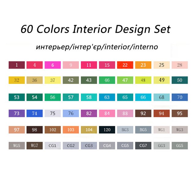 TOUCHNEW (T7) 30/40/60/80/168 colores juego de marcadores artísticos a base de Alcohol rotulador para bocetos pluma Fineliner para dibujar Manga suministros de oficina: 60 Interior set