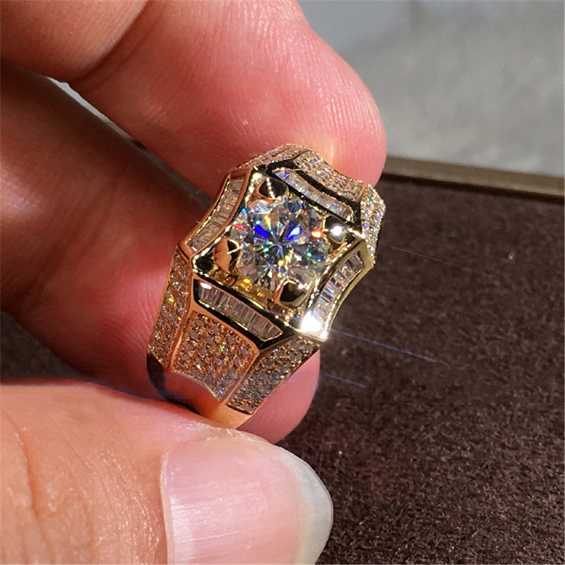 Anillo de diamantes de oro de 14K y 3 quilates para hombre, Anillo joya Esmaltado de oro de 14k y plata de 925, anillos de joyería de diamante