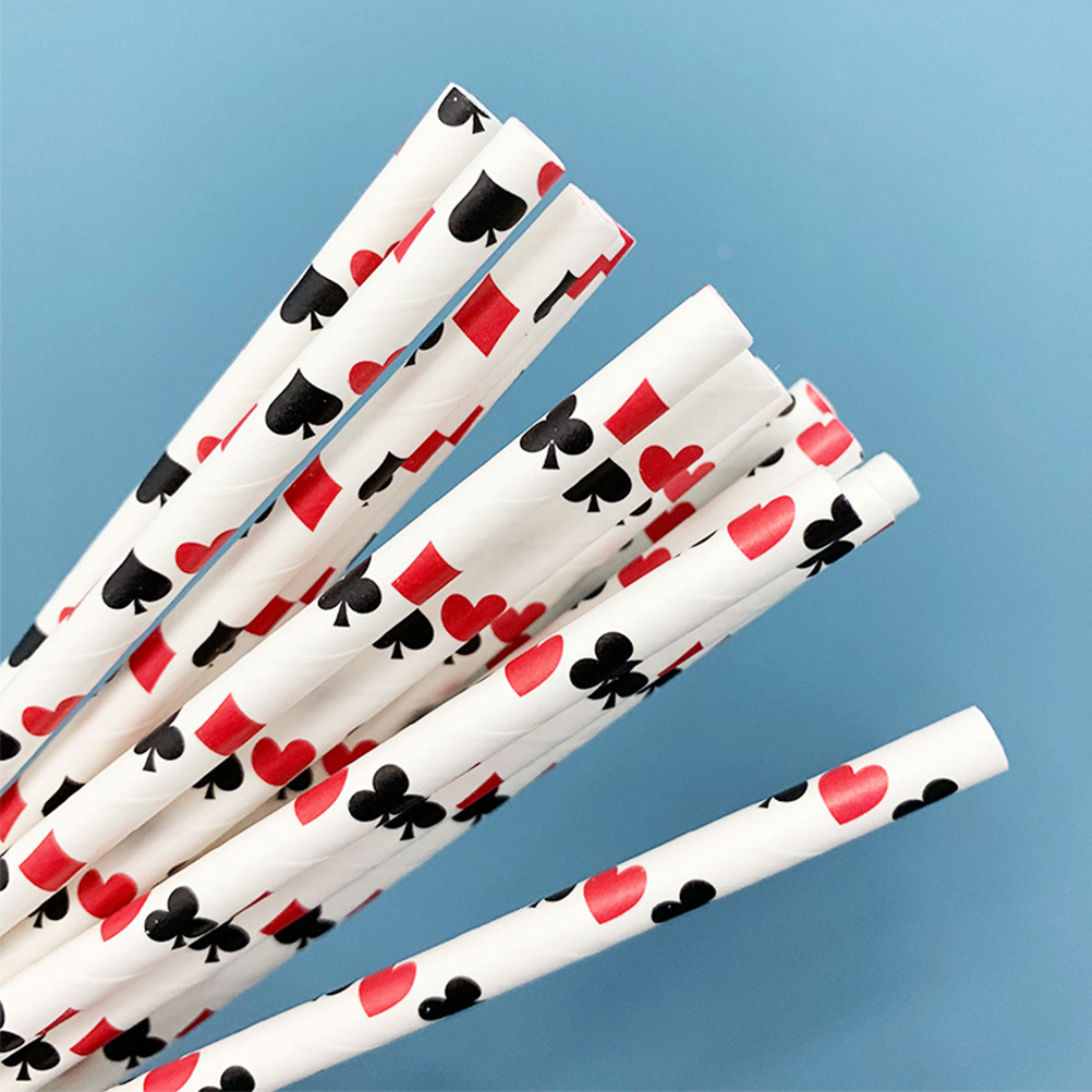 100 Pcs Poker Papier Rietjes Afbreekbaar Creatieve Afdrukken Rietjes Wegwerp Drinken Papier Sukkels