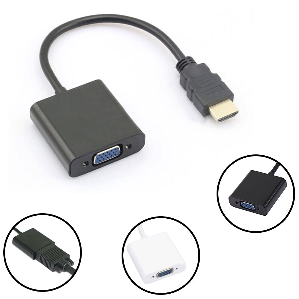 HDMI to VGA Converter Adapter + 3.5 mm Audio Jack Full HD 1080P Black White