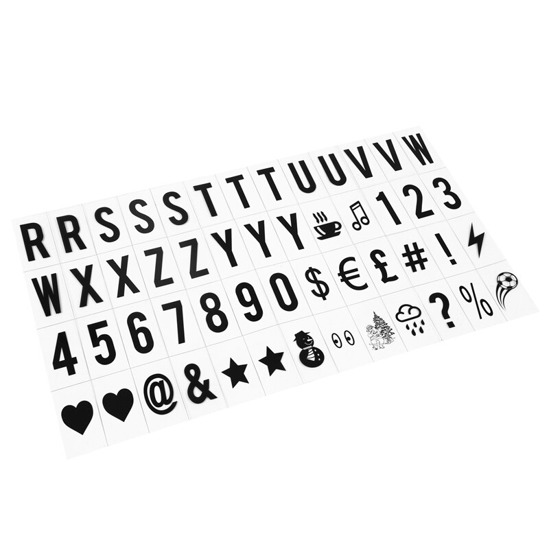 104 pièces cinématique Lightbox remplacement lettres et chiffres signes noir pour A4 éclairer boîte aux lettres signe Message Board 65.4x35mm(LED