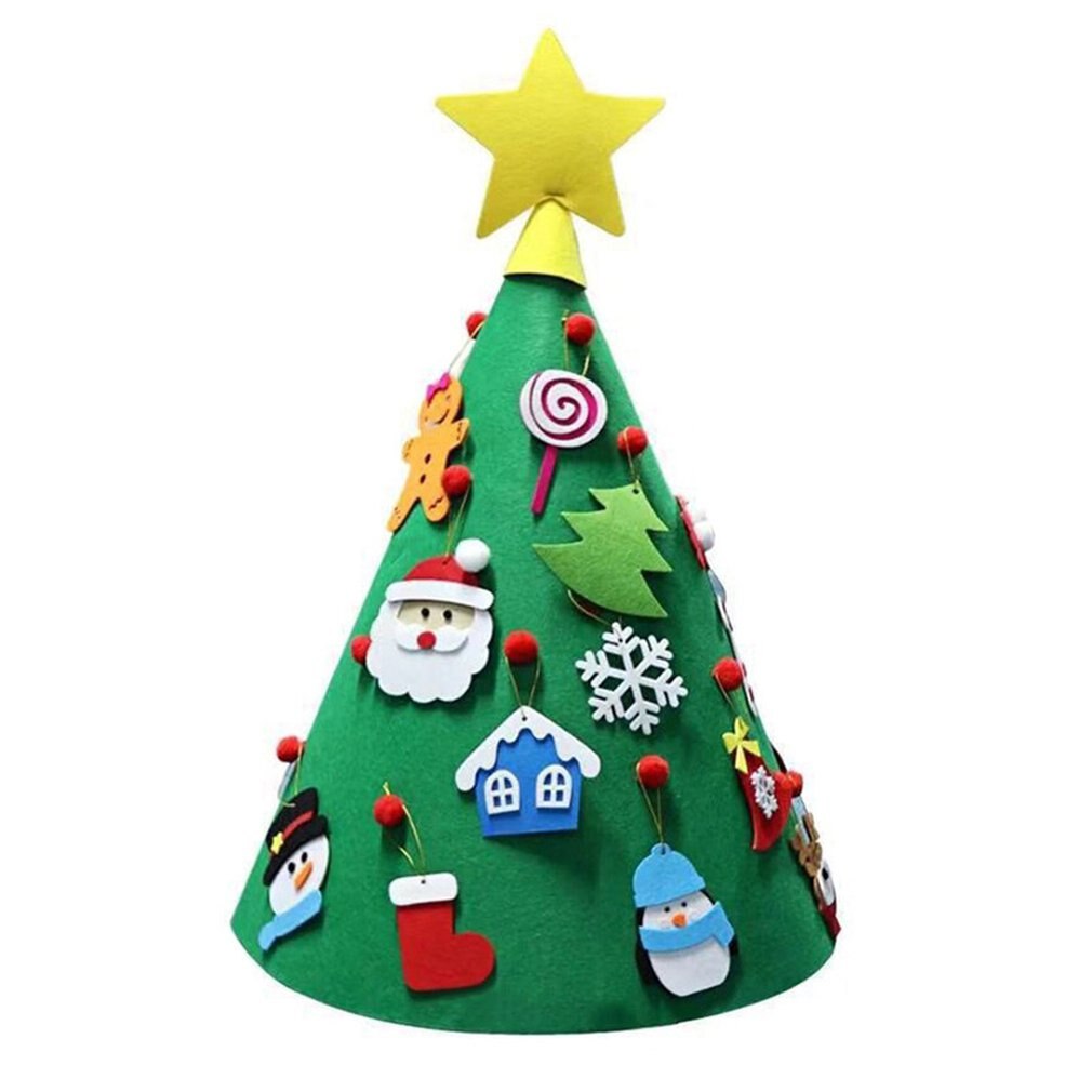 Børn diy juletræ håndlavet filt klud juletræ 3d tromme filt juletræ glat skæring: Default Title