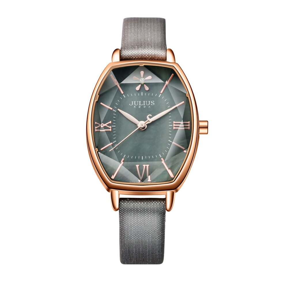 Julius-Reloj de mujer japonés Mov't Hours nácar, pulsera fina de , vestido de cuero con corte de estrella, de cumpleaños para niña: Grey