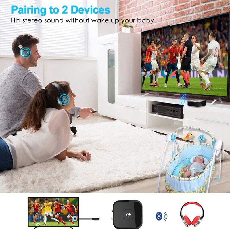 Nadajnik Bluetooth, przenośny bezprzewodowy Adapter Audio para z 2 słuchawkami Bluetooth, nadajnik Stereo