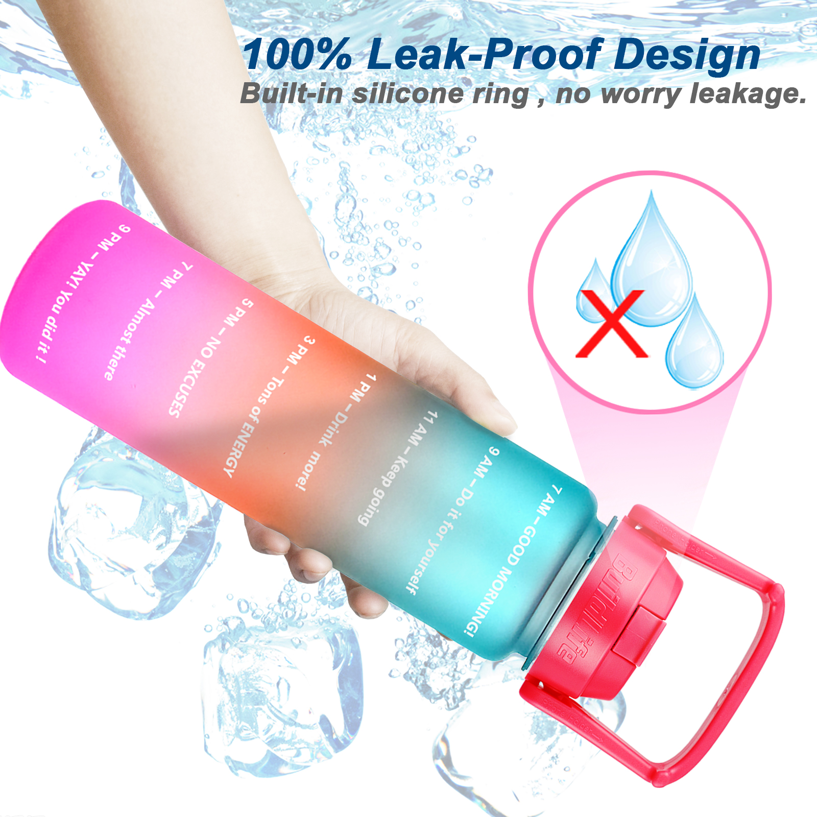 Quifit 1L 32oz Water Bottle With Straw Tritan BPA Free Sports Outdoor Camping Cup 32OZ Drinking Wide Mouth Leakproof