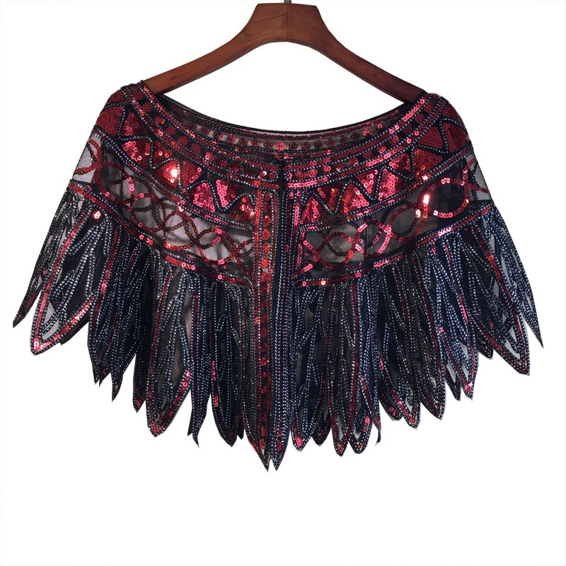 JaneVini, capa de lentejuelas ostentosas y ostentosas para mujer, estolas nupciales con cuentas para boda, chaqueta negra dorada, vestido de noche para , Boleros, tapetes: Black Red