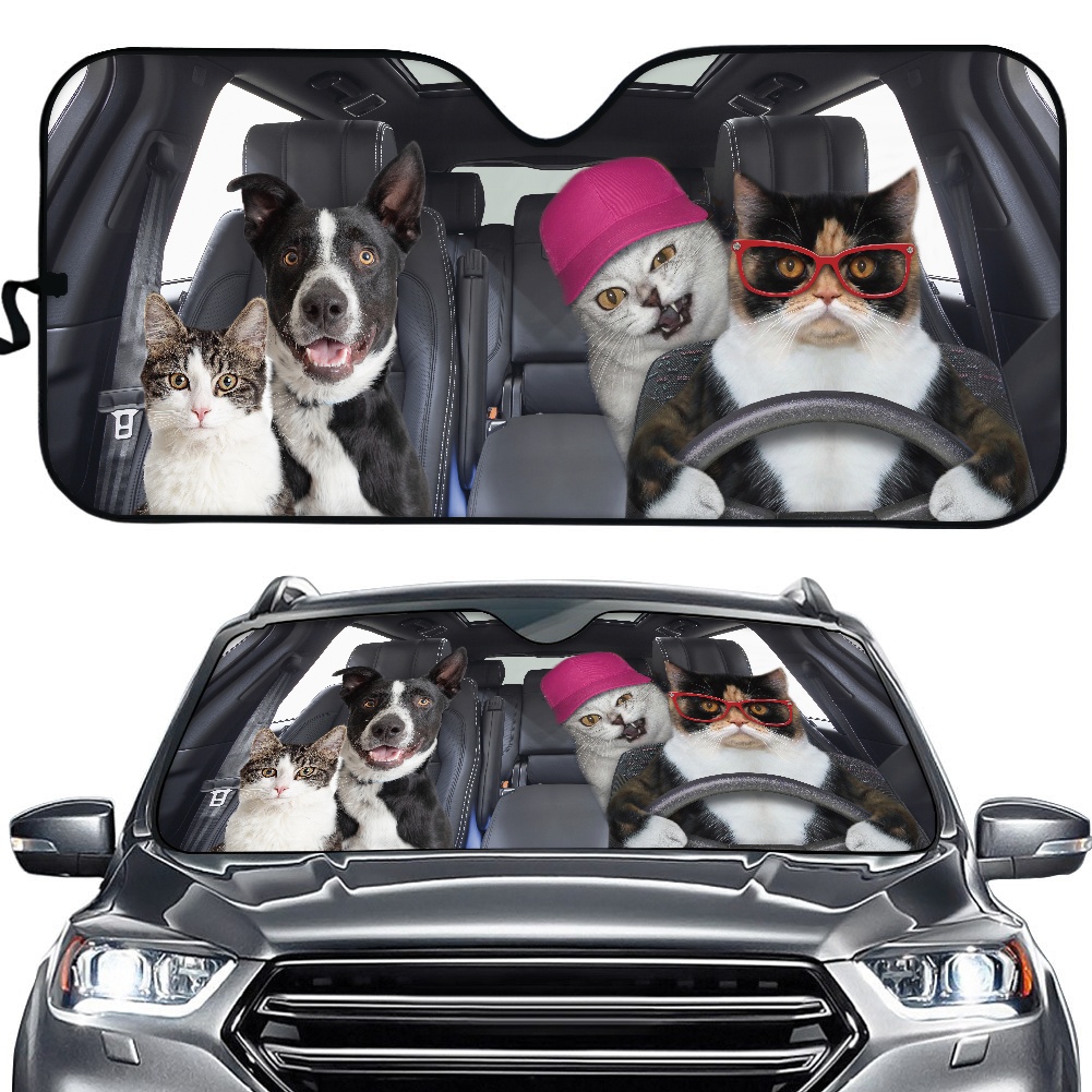 Universal- Auto Windschutzscheibe Sonne Schatten Ebene Katze/Hund Fahrer UV Schützen Faltbare Frontscheibe Sonnenschutz Auto Intrior Dekor Abdeckung: YSFD1312HC