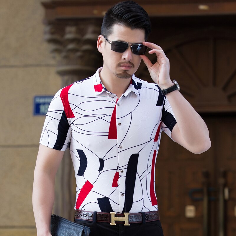 Herreskjorter sommerskjorte herre plussstørrelse herre blomsterskjorte kortermet herreskjorter casual slim fit 6xl- m