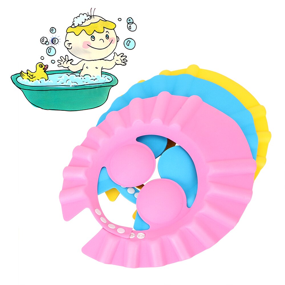 HOOMIN baño lavar el pelo gorra con protección para las orejas niños Cap champú gorros de ducha bebé ducha sombrero protector seguro suave sombrero ajustable: 3pcs