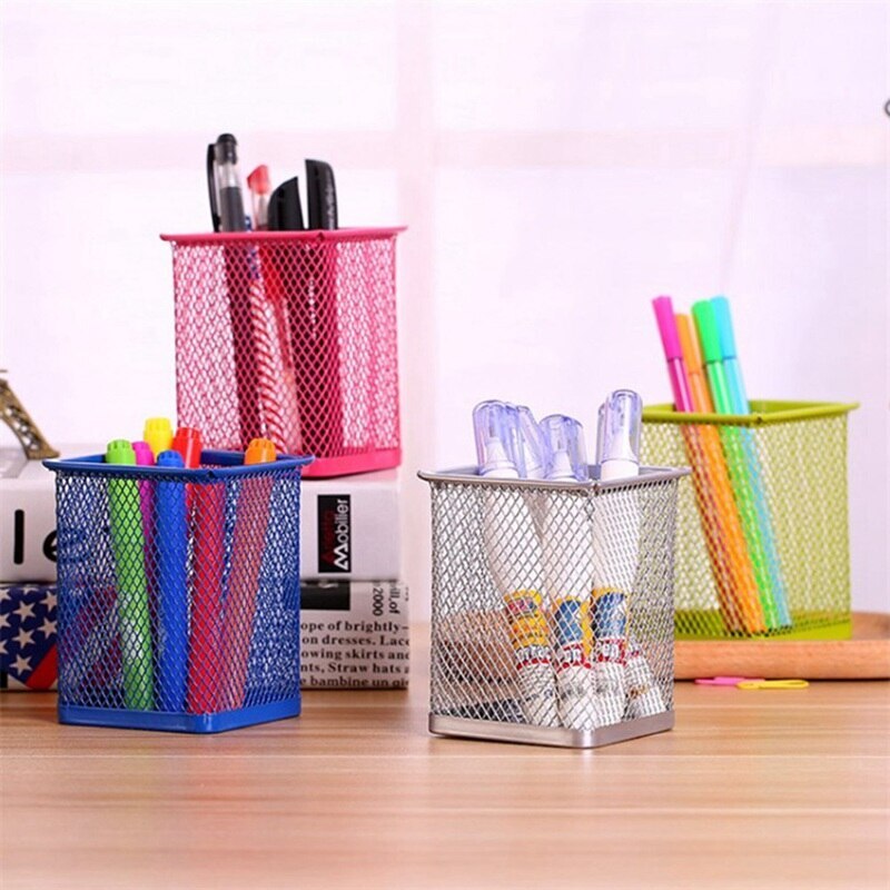 Pencil Case Pencil Holder Office Desk Metal Mesh Pen Stand Pencil Stationery Holder Desk Organizer Stand Storage