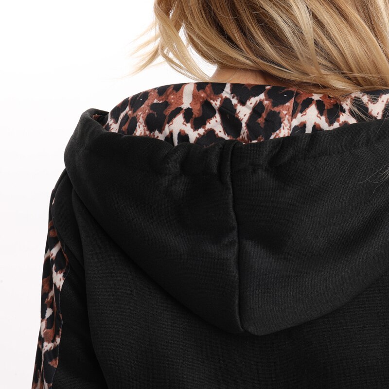 Traje de chándal con estampado de leopardo para mujer, ropa deportiva de dos piezas, con empalme de lana, para Otoño e Invierno
