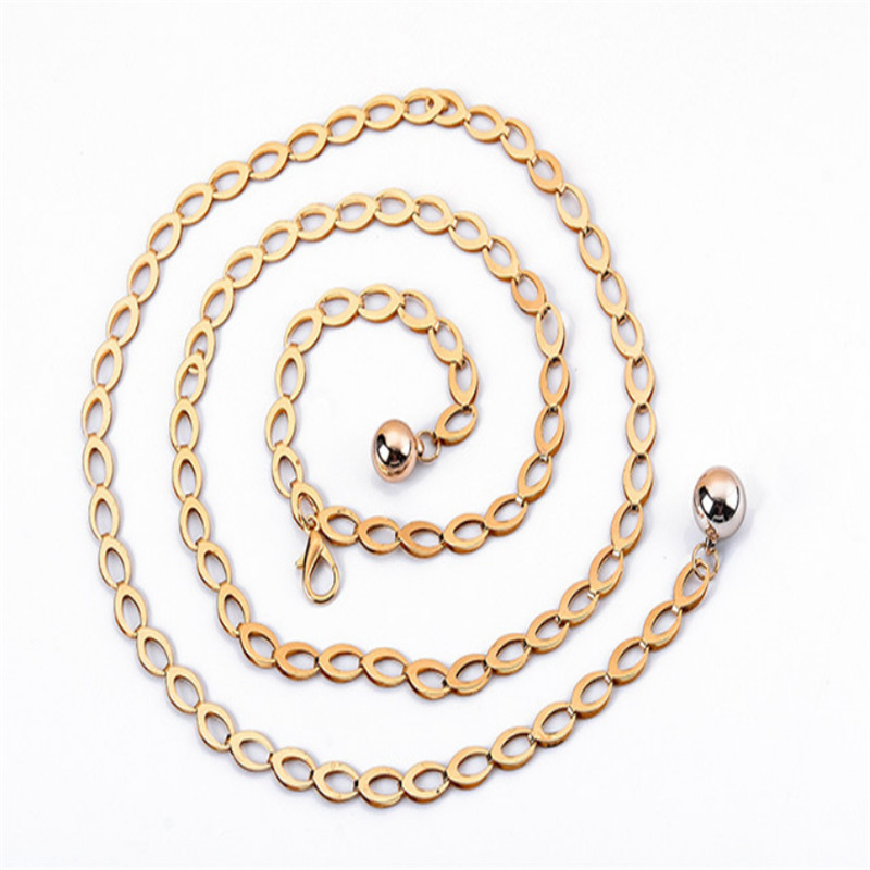 Cadena de cintura con colgante de bola de Metal para mujer, cinturón fino, faja larga de Color dorado y plateado, correa femenina para vestido, falda, pretina decorativa