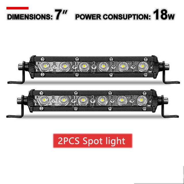 7 tum 18w smal led light bar flood spot led bar arbetslampa för jeep truck trailer offroad atv tv car 4wd driving: 7 tum 2x plats