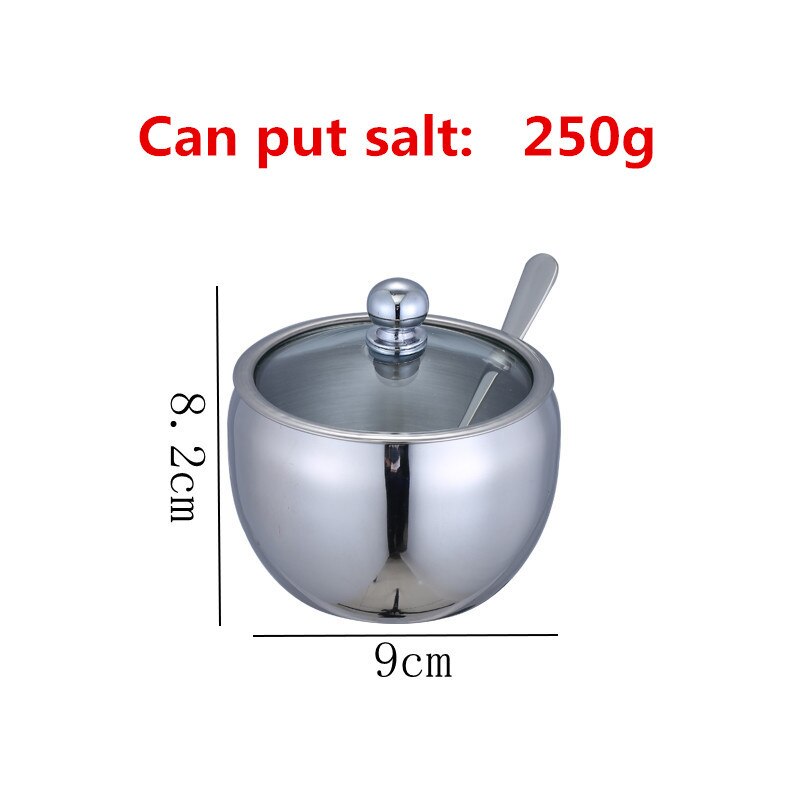 304 Stainless Steel Seasoning Box With Spoon Seasoning box Cans Salt Pepper Box Tank spice jar sugar bowl with spoon: 9xH8.2cm