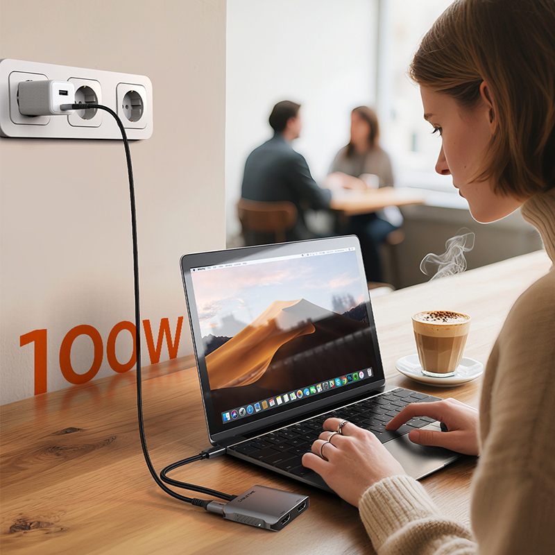 CABLETIME Centrum USB-C 4 w 1 MST z obsługą 4K60Hz, 5Gbps, PD100W, kompatybilny z MacOS, obsługa dwóch ekranów, dokujący adapter robić komputera prochowiec.