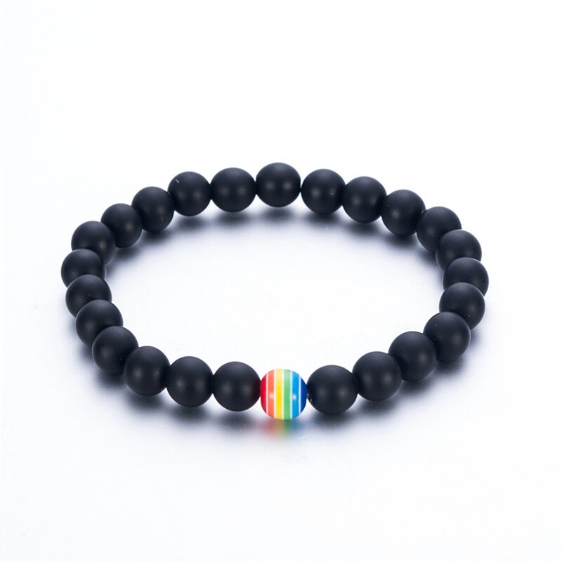 1Pc Women Men Rainbow Flag Ball Natural Stone Black Onyx Beads Bracelet June Pride LGBT GAY Couple Jewelry For Love men jewelry: DB348