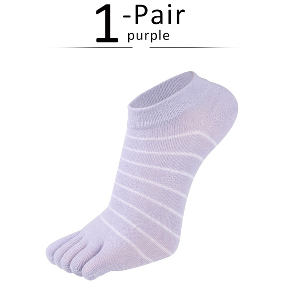 1 paire de chaussettes à cinq doigts en pur coton pour femme et fille, rayées, solides, , mignonnes, Harajuku, sans spectacle, avec orteils, offre spéciale: Violet