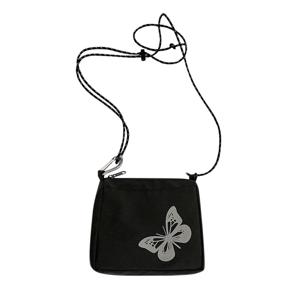 Casual Streetwear Crossbody Bag Women Butterfly Reflective Small Shoulder Pouch Popular Simple Female Daily Bag: Black