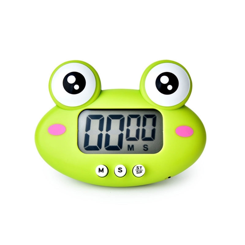 Niedlicher Cartoon-Tier-Countdown-Timer, Frosch-Kuh, digitaler Kochtimer mit Ständer: green