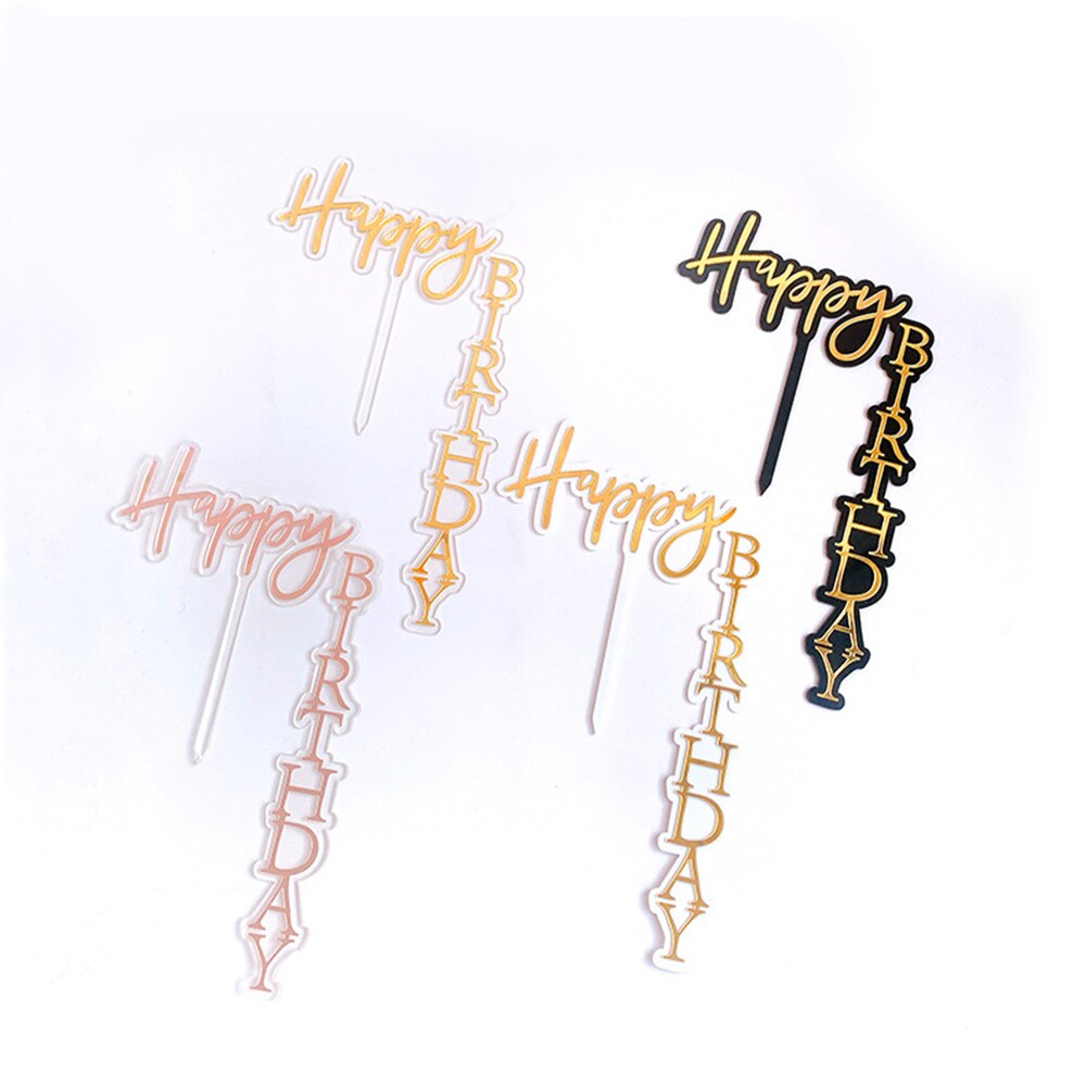 1pcs Happy Birthday Cake Topper Rose Gold Acrylic Vertical Gold Cake Topper For Birthday Party Cake Decorations