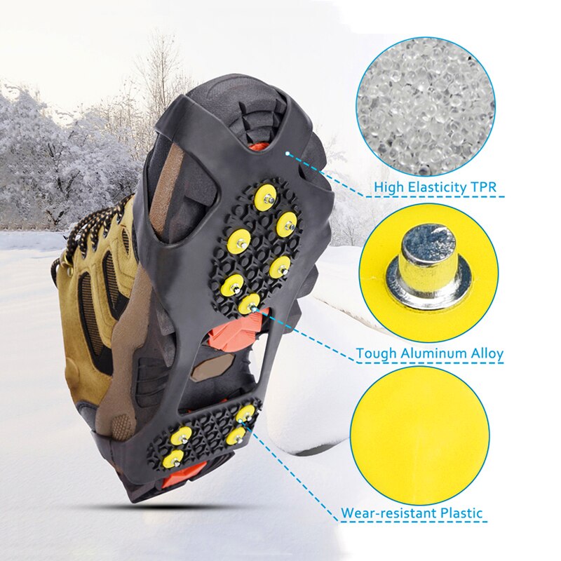 10 Studs Anti-Slip Shoe Spikes for Outdoor Ice Gripper Cleats Crampons Climbing Shoes Ice Claws Non-Slip Unisex Snow Boots Cover
