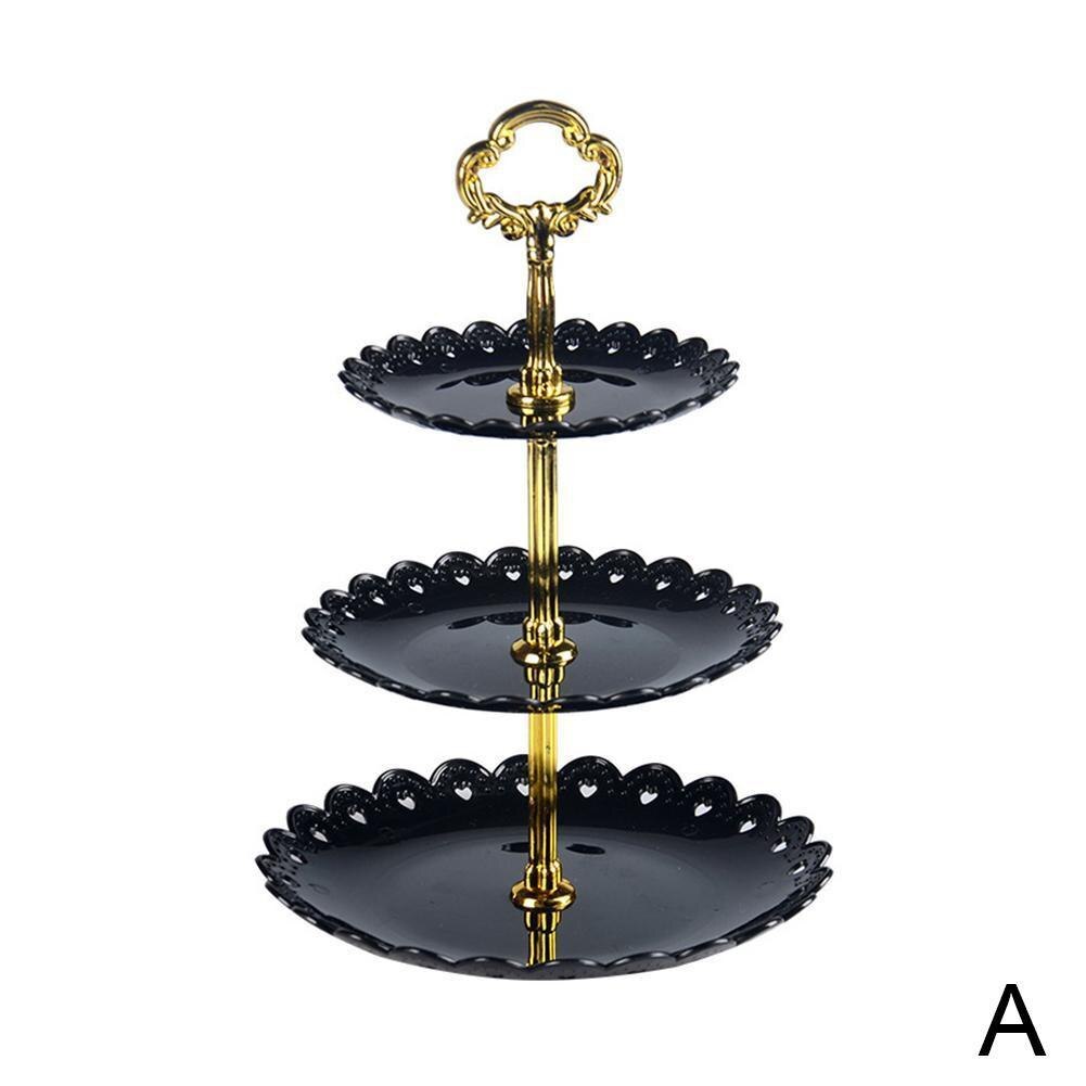 31cm 3 etterslep dessertbrettstativ svart / hvitt bronzing fruktkakeplate stativ til bryllup jul fest matlager displayholder: Svart