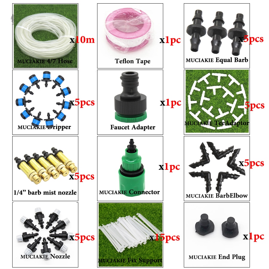 MUCIAKIE 40M to 10M Garden Water Plant Irrigation System Planter Dripper Kit Drip Line Set with 1/4'' PVC Hose Sprinklers
